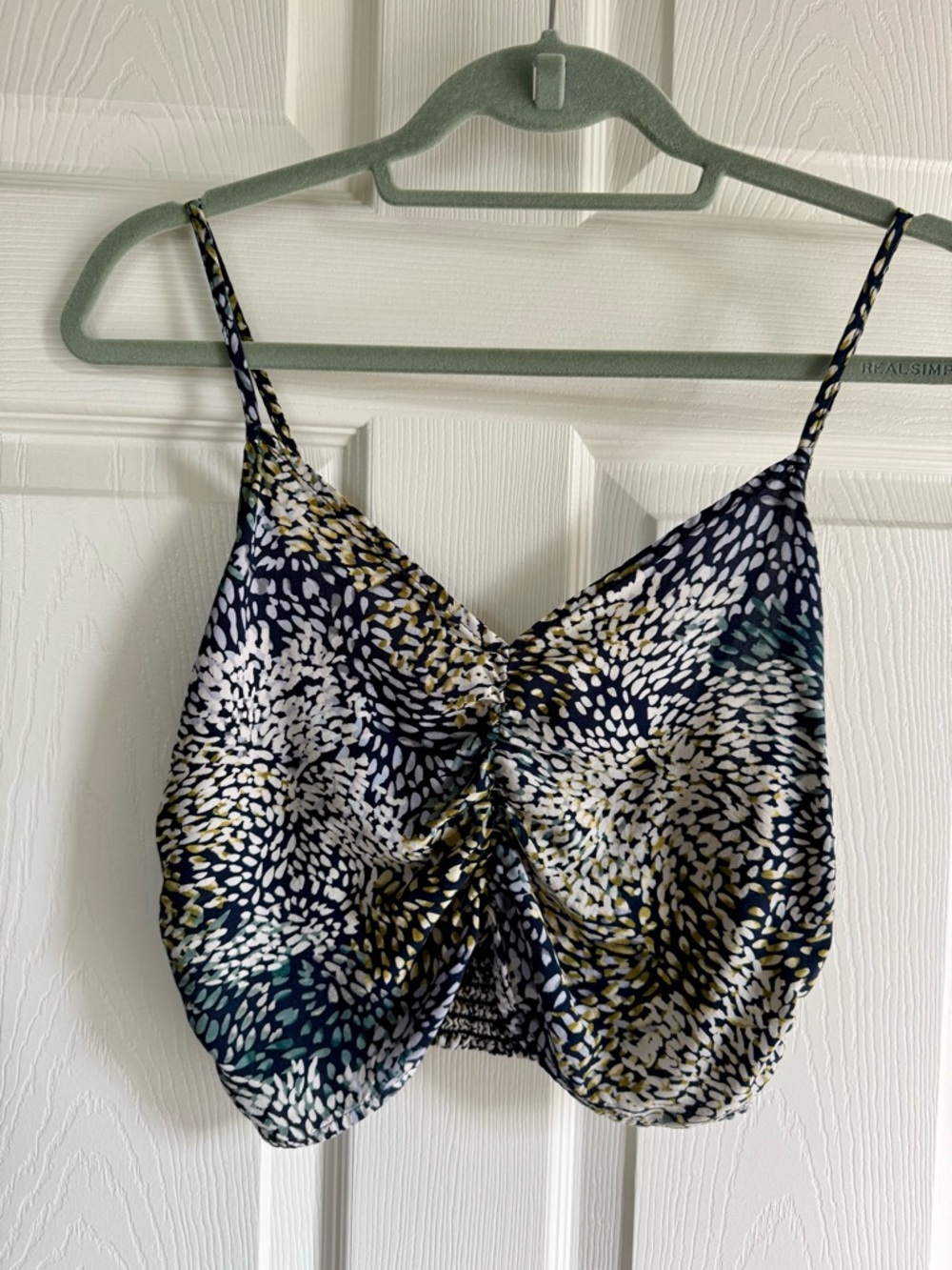 Anthropologie or Free People Navy Multicolor Ruched Spaghetti Strap Top S